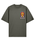 Gray over sized t-shirt with a pizza graphic and slogan