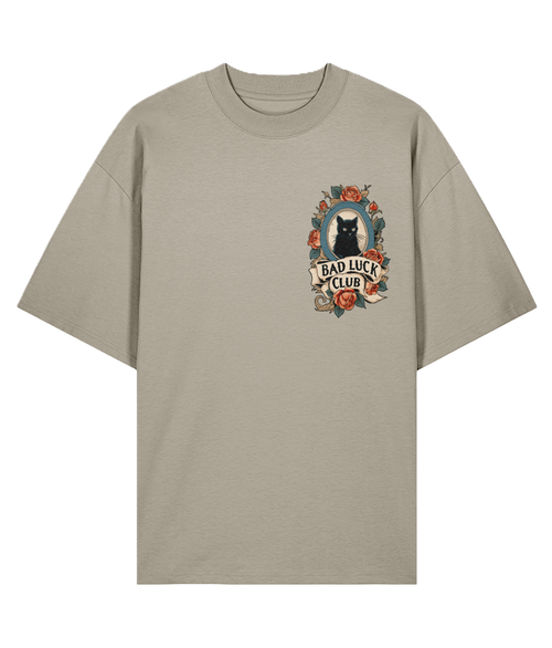 Stone Oversized Tattoo t-shirt with a black cat and floral design