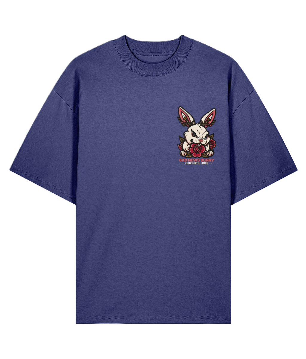 Blue Bad News Bunny oversized backprint t-shirt organic cotton cute until I bite graphic streetwear