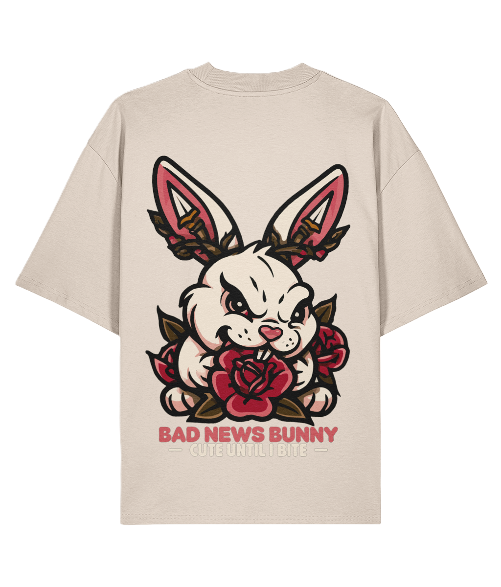 Cream Bad News Bunny oversized backprint t-shirt organic cotton cute until I bite graphic streetwear