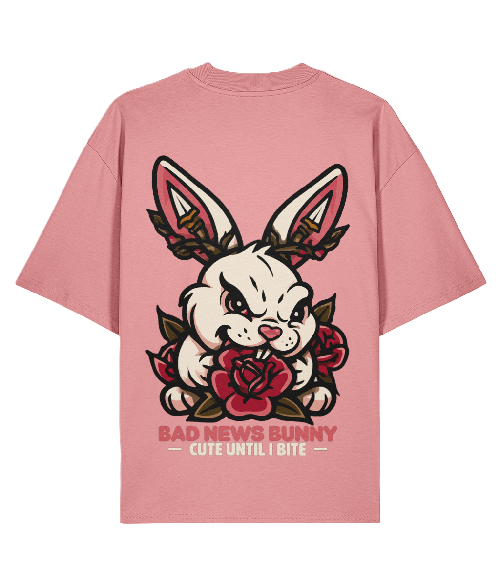 Pink Joy Bad News Bunny oversized backprint t-shirt organic cotton cute until I bite graphic streetwear