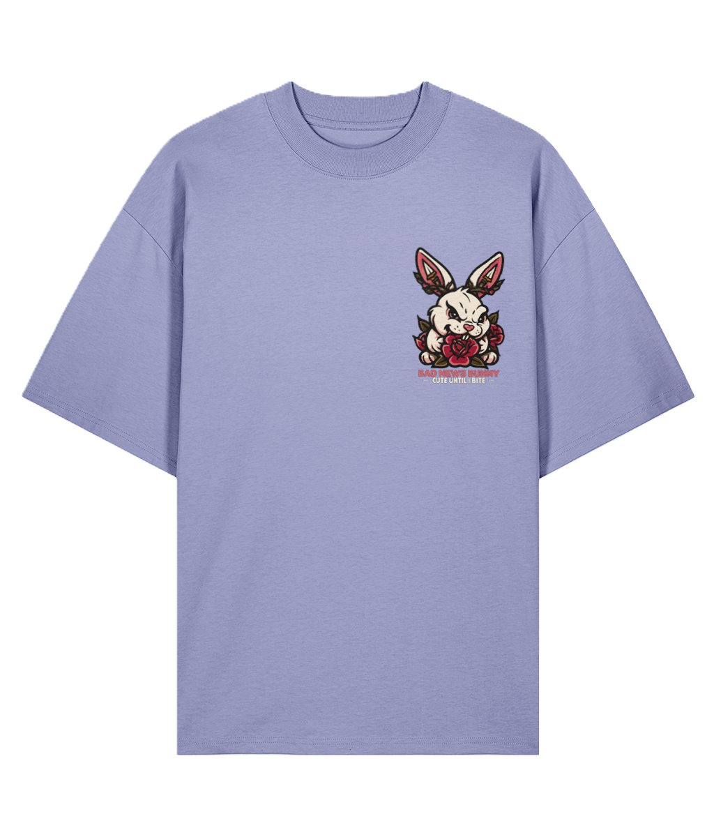 Light purple Bad News Bunny oversized backprint t-shirt organic cotton cute until I bite graphic streetwear
