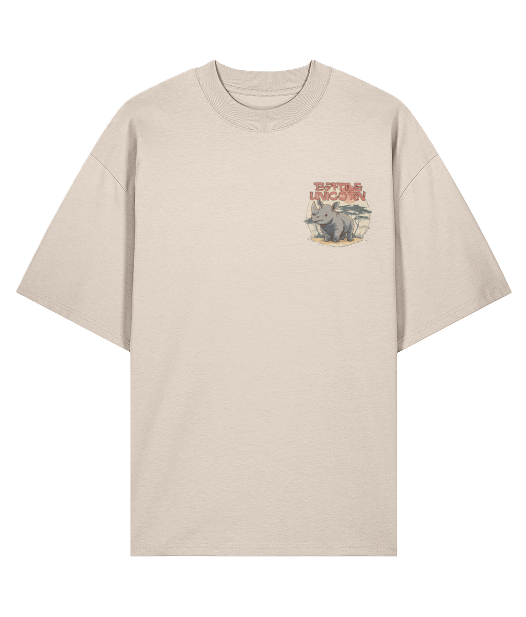 Cream Oversized t-shirt with a graphic rhino design