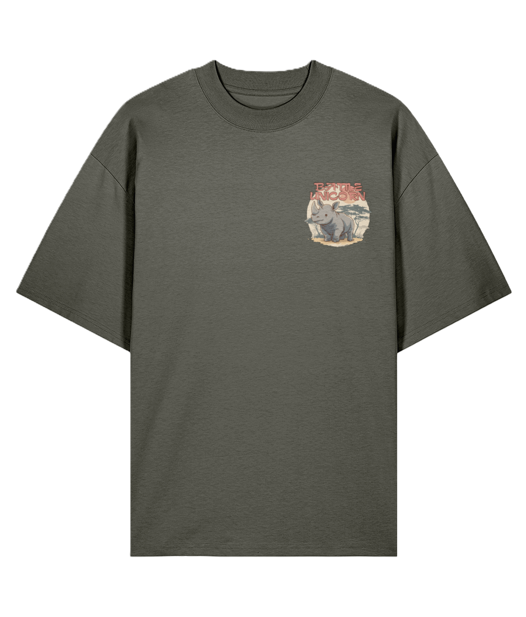 Khaki Oversized t-shirt with a Rhino graphic on the chest