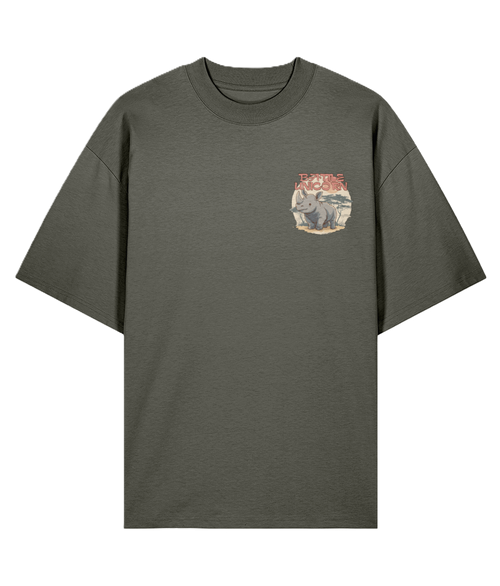 Khaki Oversized t-shirt with a Rhino graphic on the chest