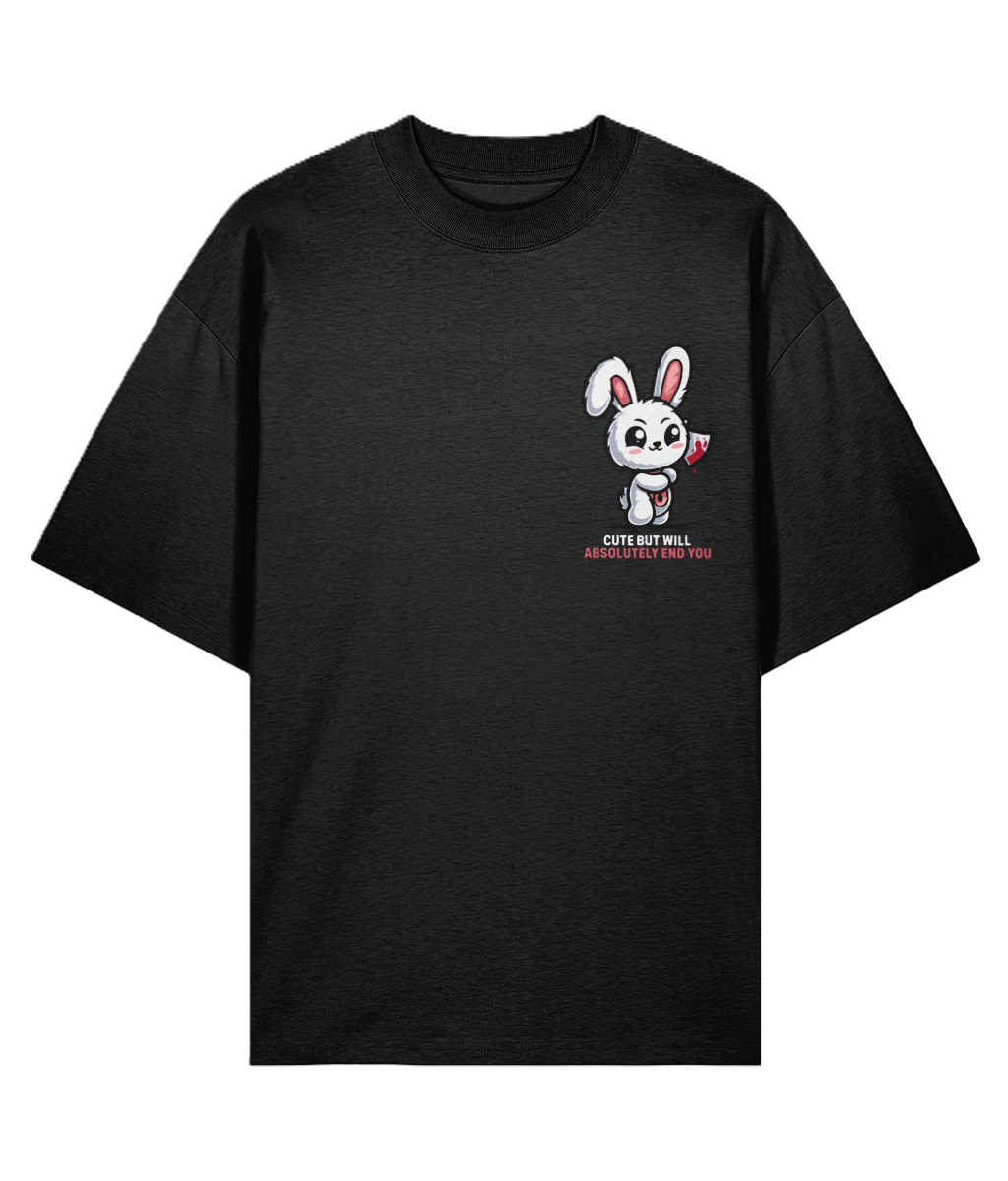 Black Oversized t-shirt with a cartoon rabbit design
