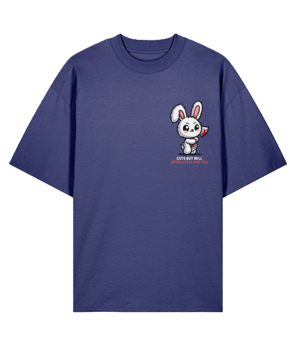 Dusk blue graphic t-shirt with a cartoon bunny design.
