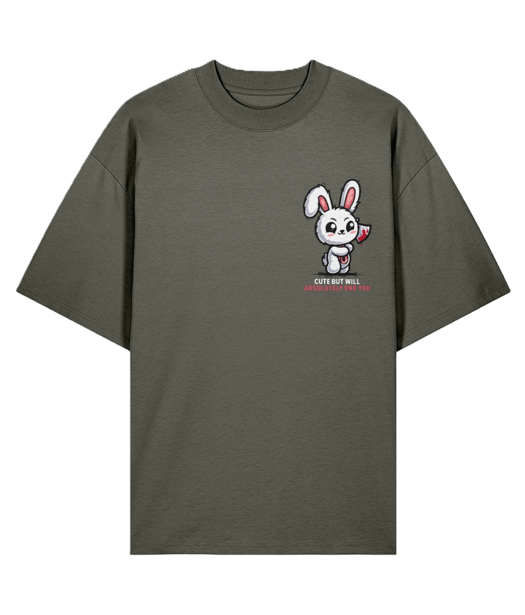 Khaki Oversized graphic t-shirt with a cartoon rabbit design