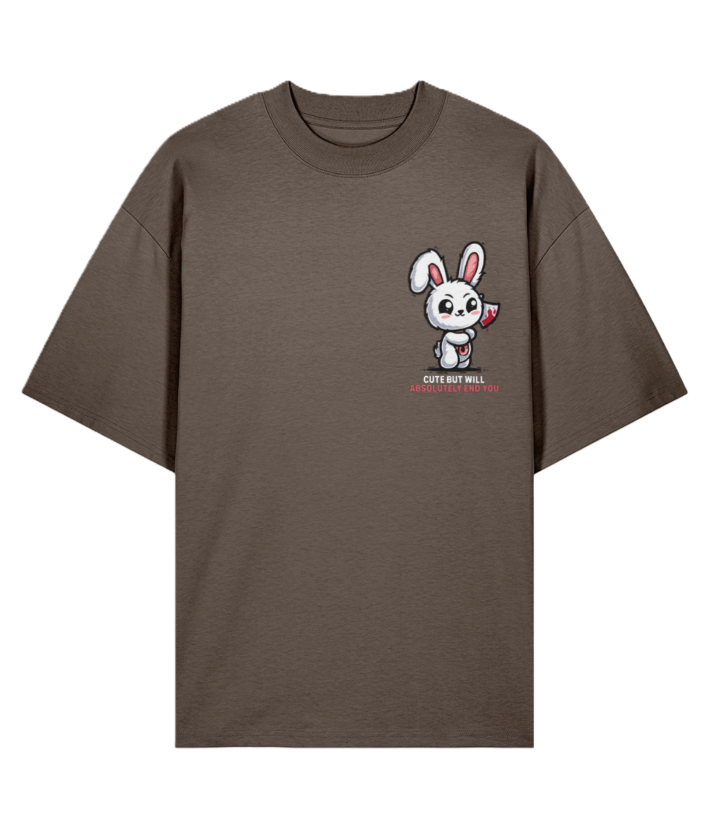 Mocha Brown oversized t-shirt with a cartoon rabbit design