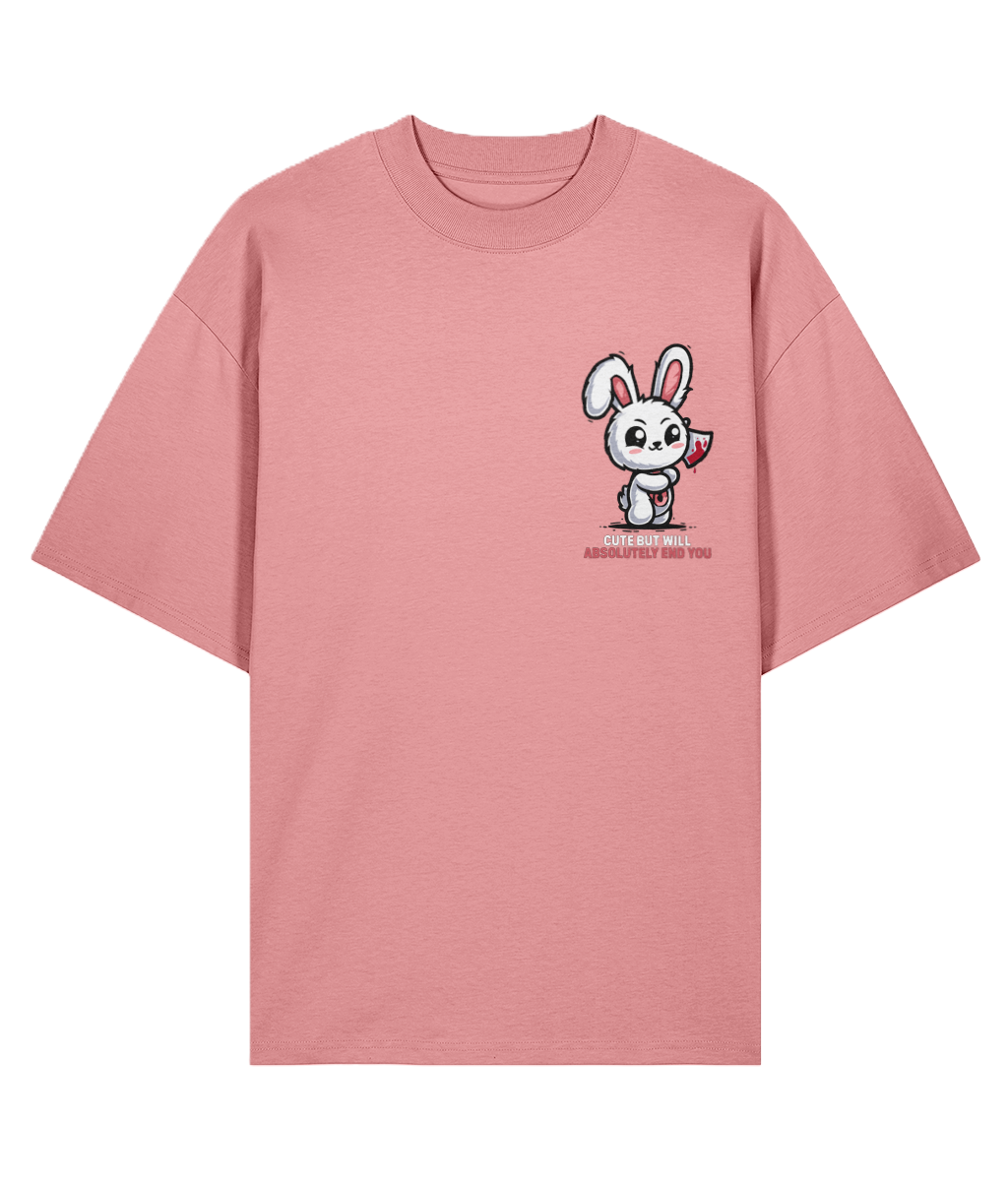 Pink oversized t-shirt with a cartoon bunny graphic