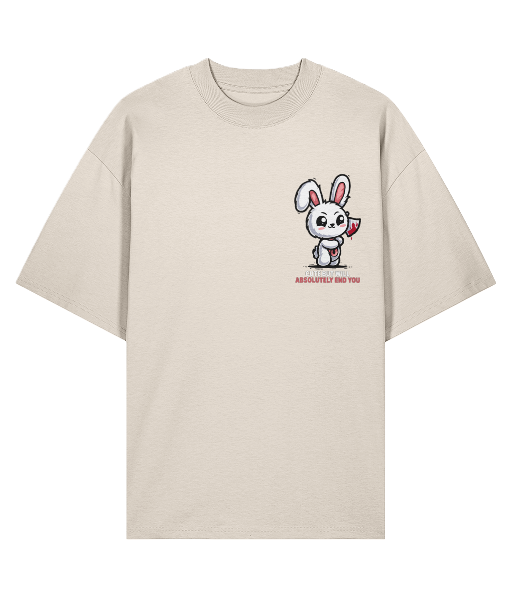 Natural Raw oversized graphic t-shirt with a dark cartoon bunny design