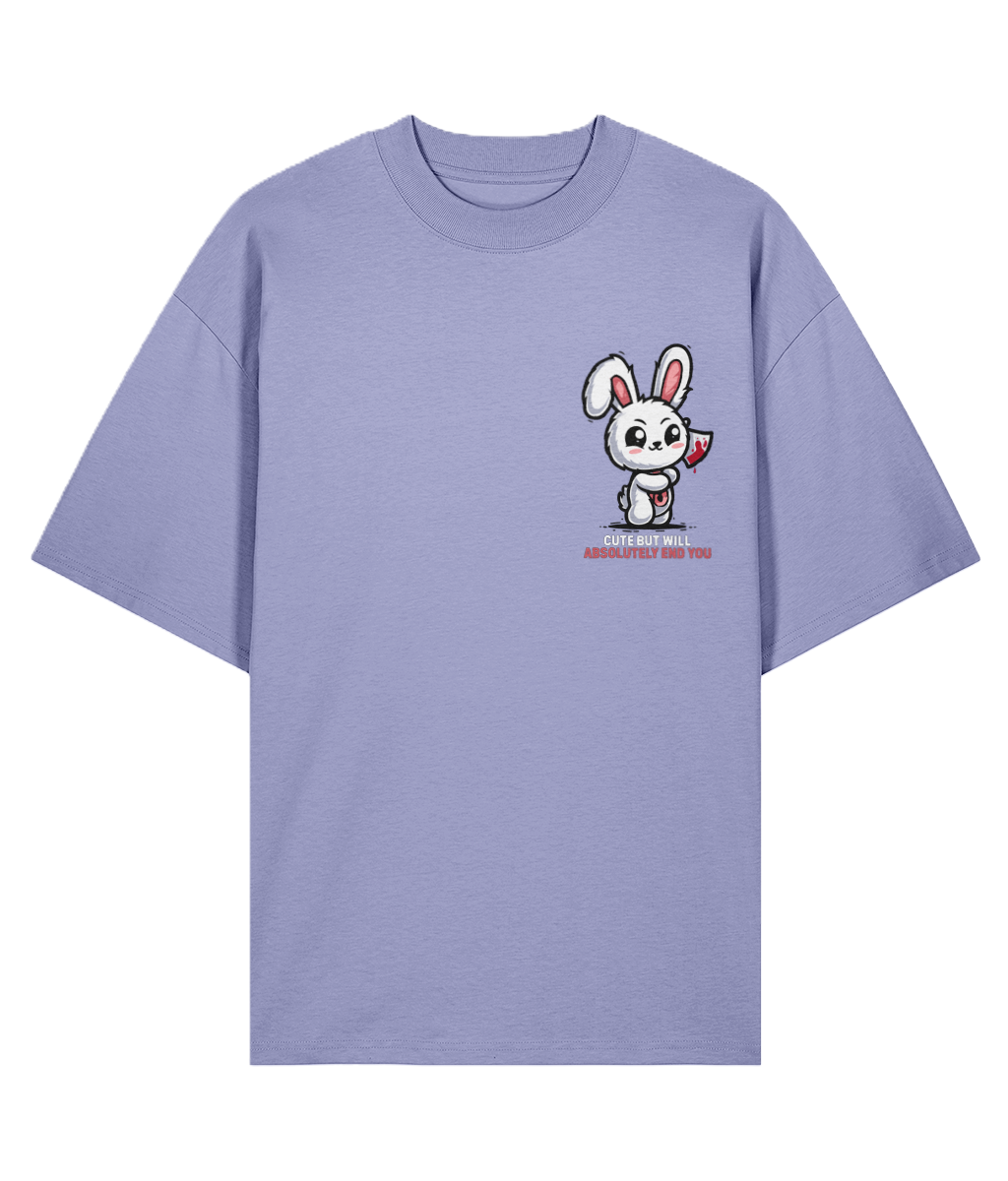 Purple t-shirt with a cartoon rabbit design on