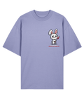 Purple t-shirt with a cartoon rabbit design on