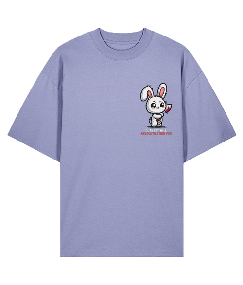 Purple t-shirt with a cartoon rabbit design on
