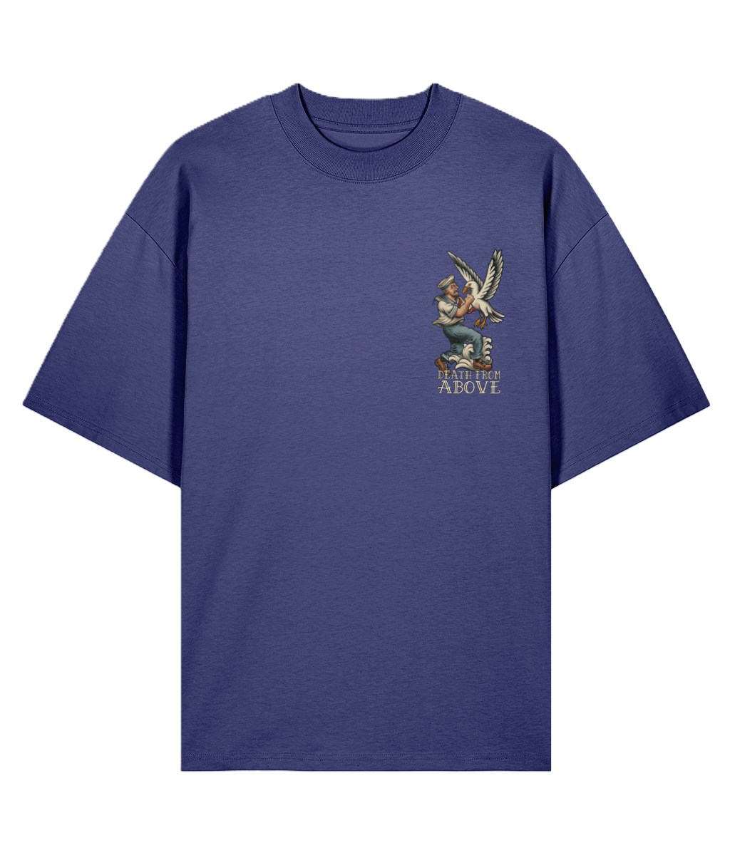 Blue t-shirt with a graphic tattoo design