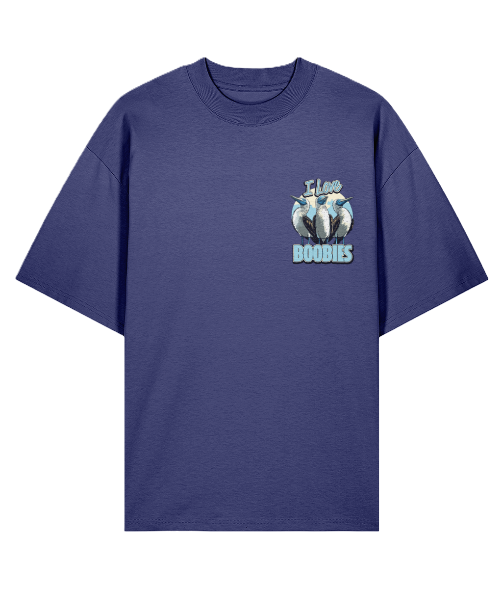 Blue oversized graphic t-shirt with a cool design with a funny slogan