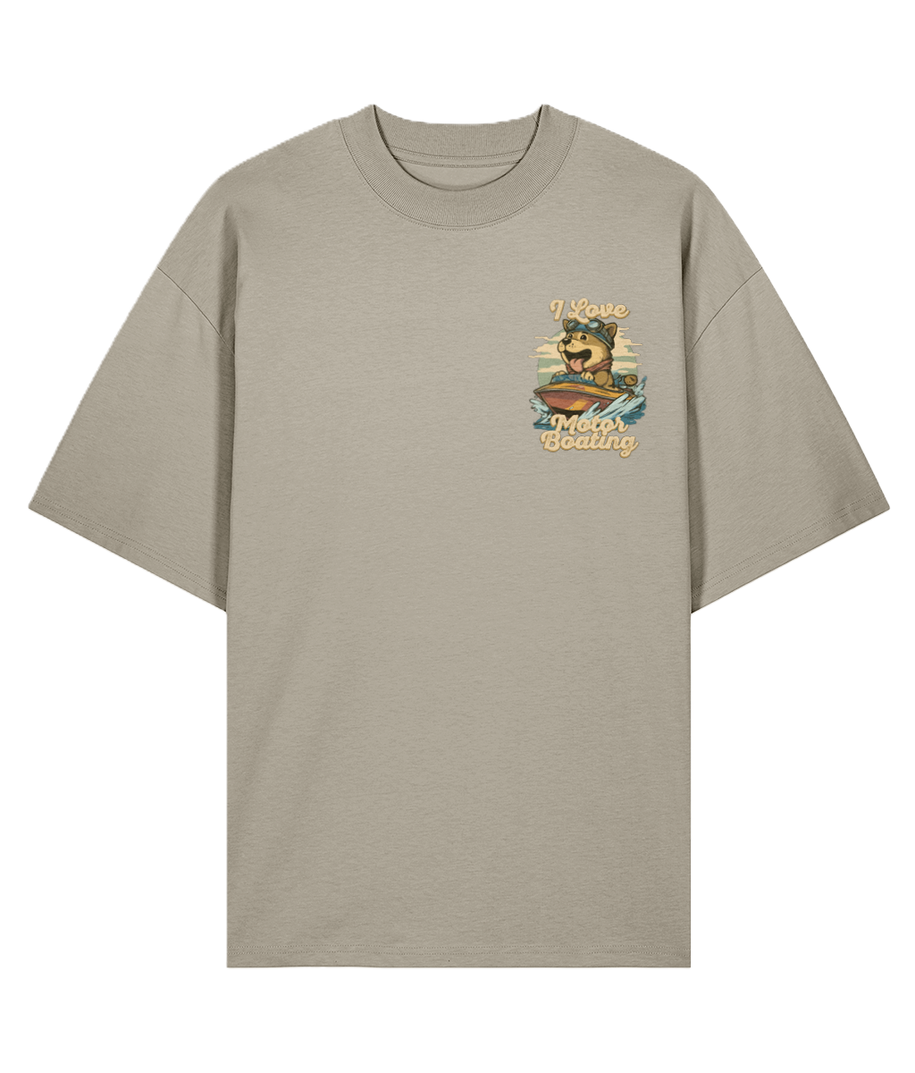 Beige oversized graphic t-shirt with a graphic design