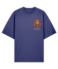 Blue oversized graphic t-shirt with a cartoon Beaver design and text "Muhn Ching Beaver"