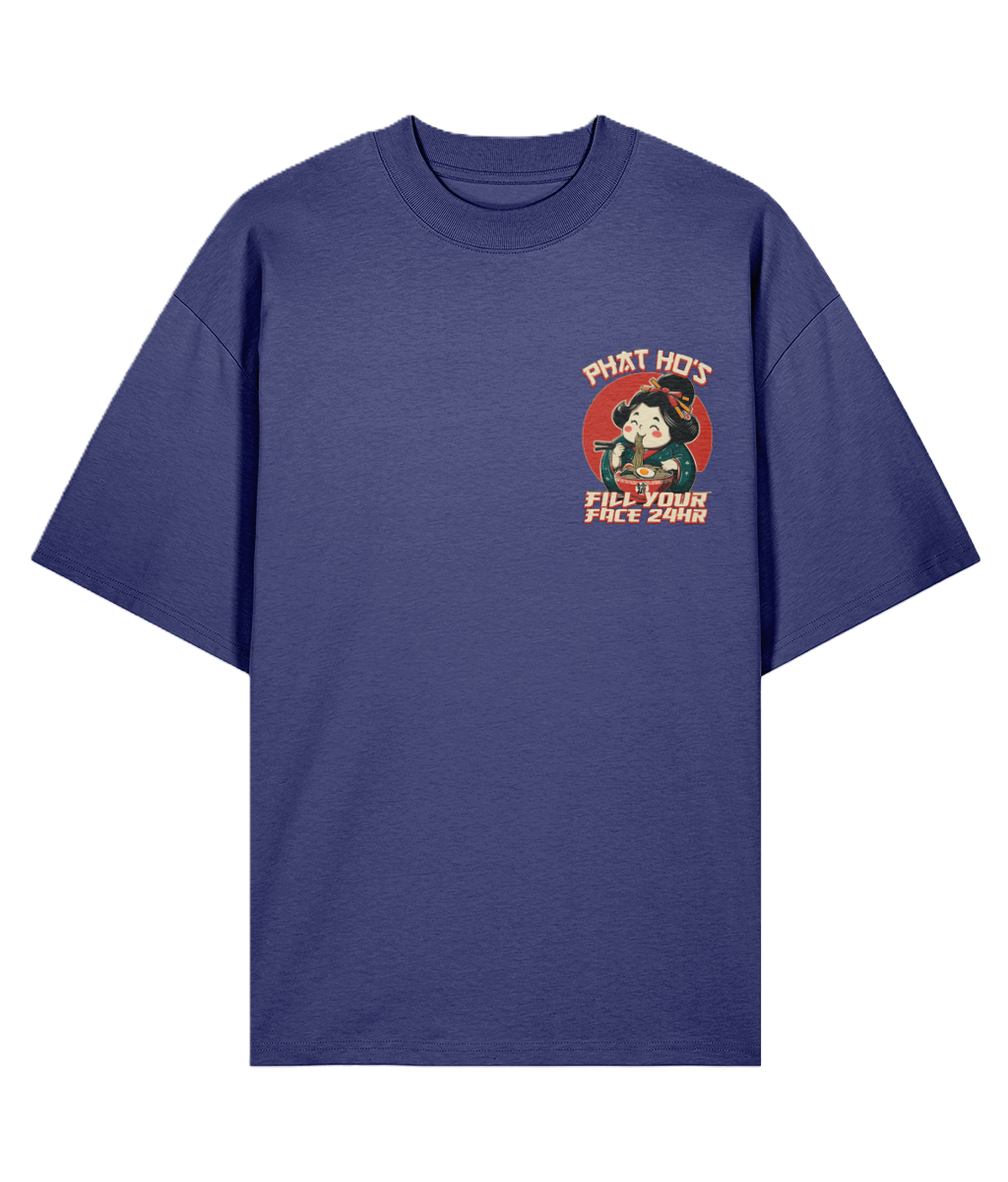 Blue oversized t-shirt with a graphic design