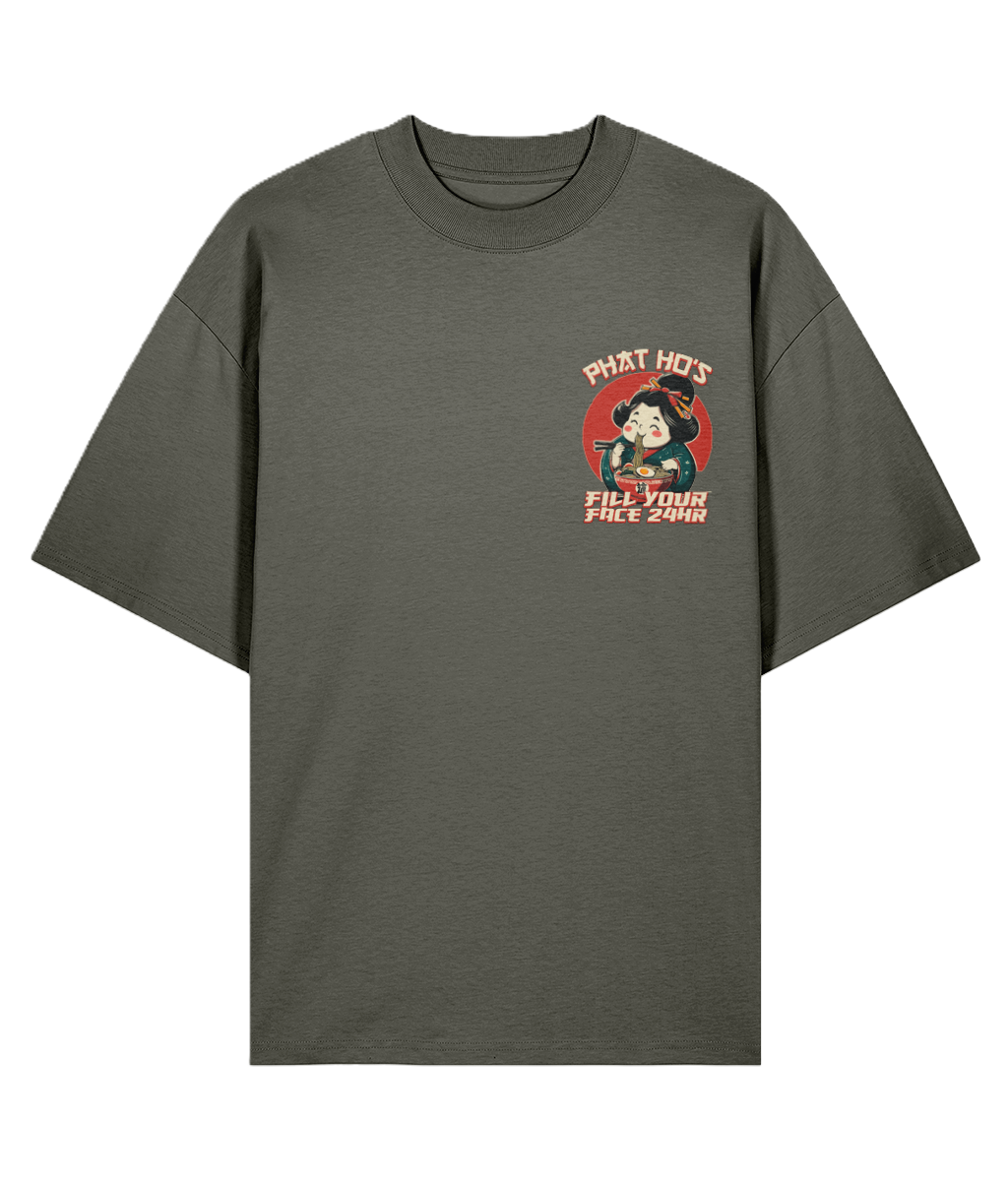 Khaki oversized t-shirt with a funny adult graphic design