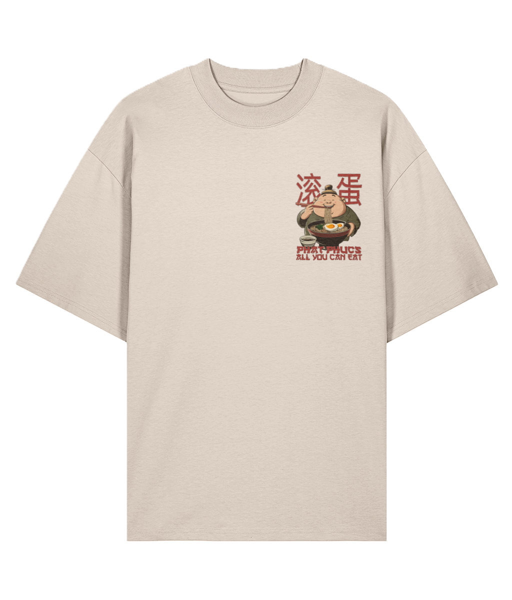 Beige oversized graphic t-shirt with a funny graphic design
