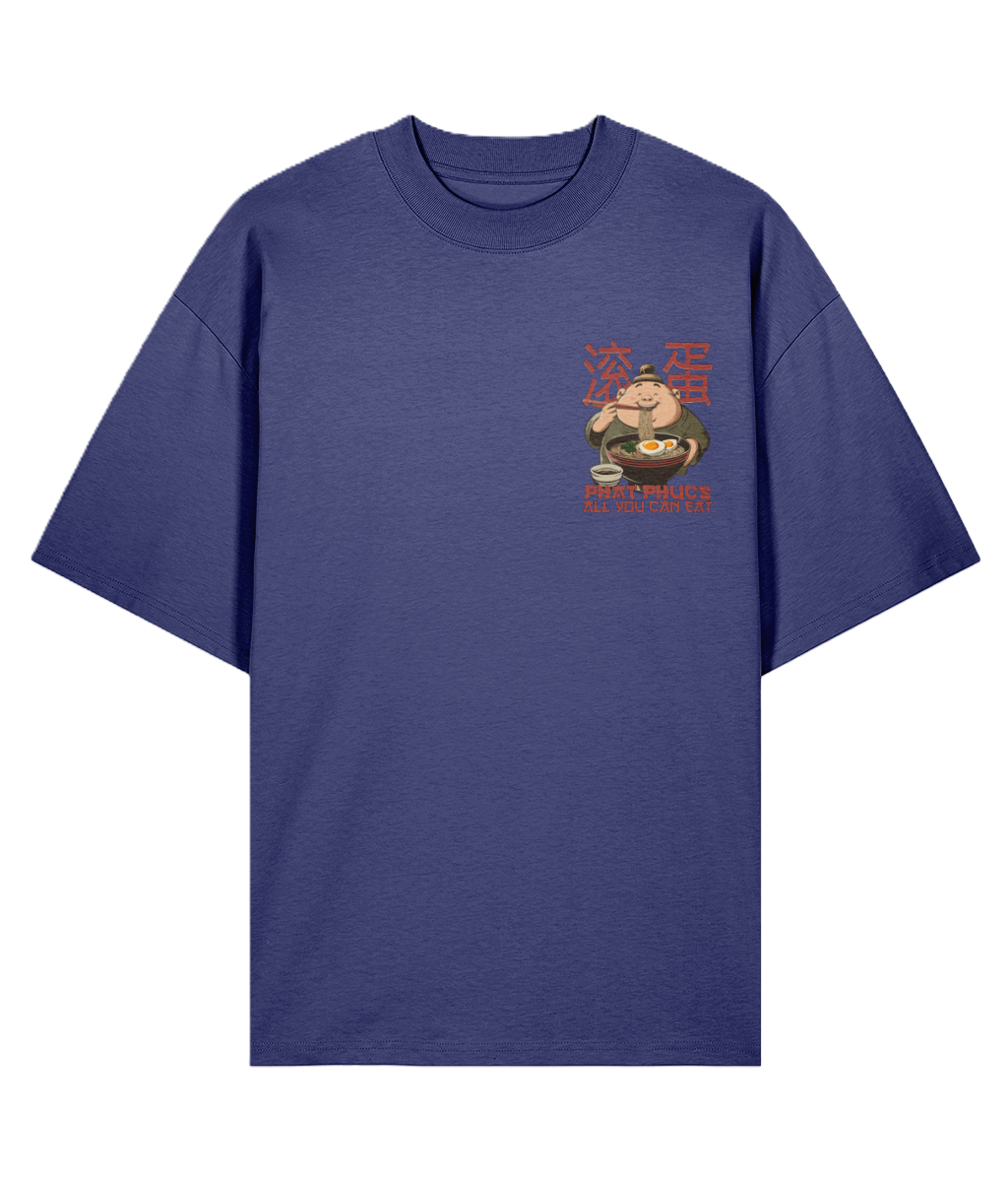 Blue funny oversized t-shirt with a graphic design