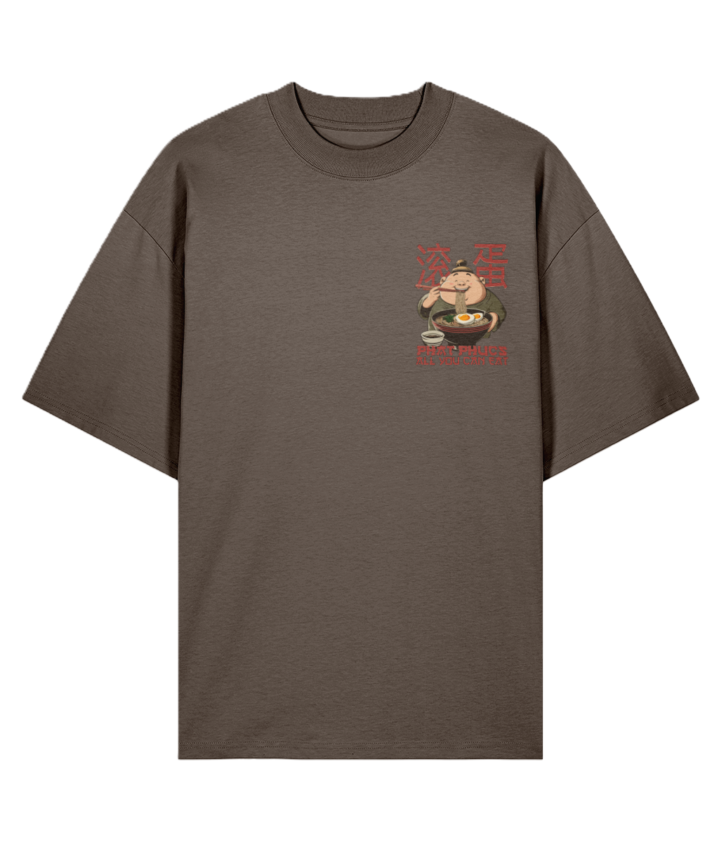 Mocha oversized graphic t-shirt with a funny Japanese inspired design