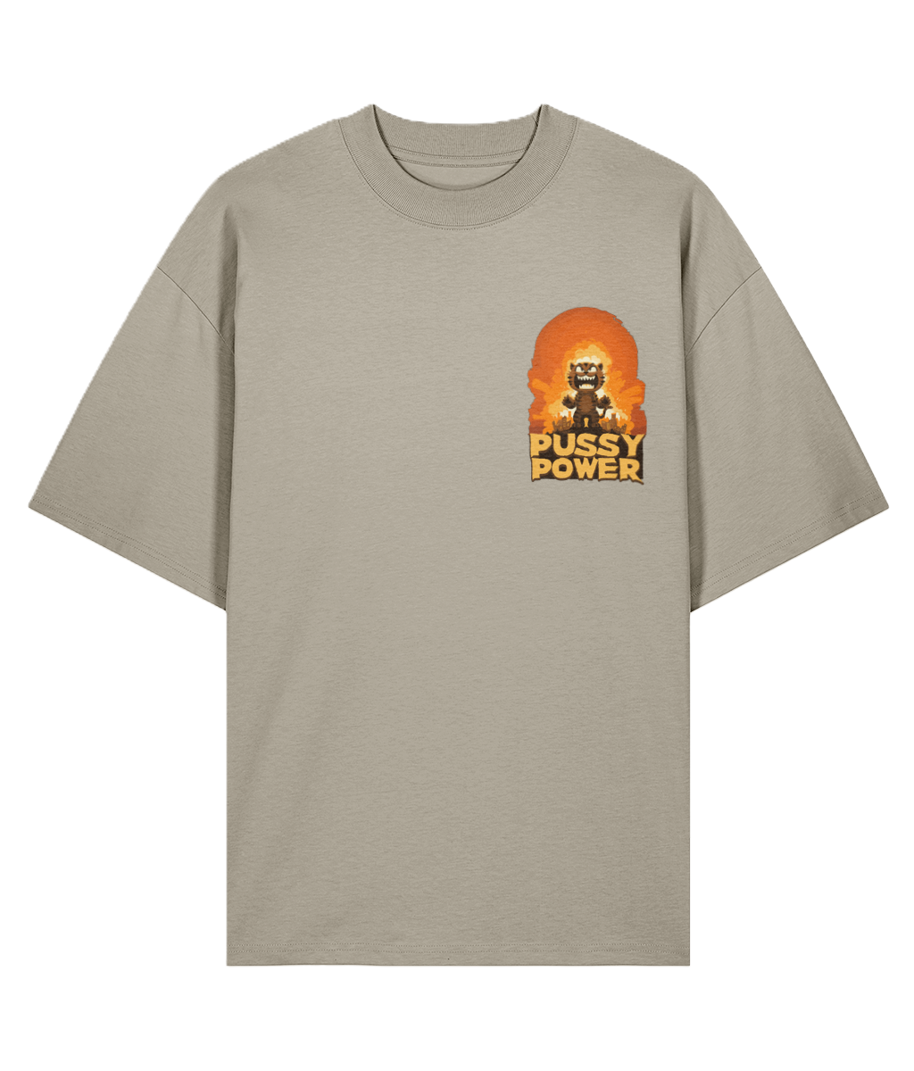 Cream Back Print t-shirt with 'Pussy Power' graphic.