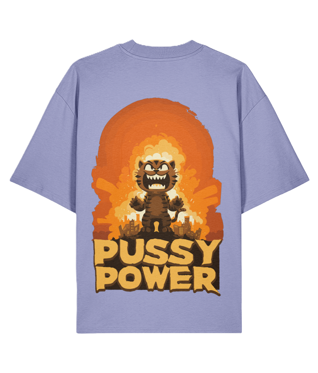 Violet Backprint t-shirt with a graphic of a Cat and 'PUSSY POWER' slogan