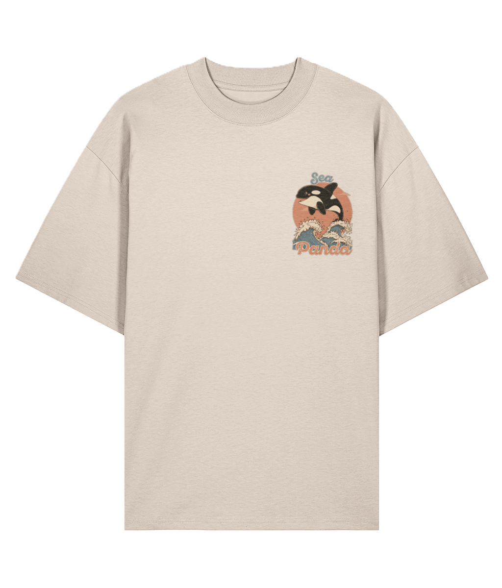 Cream oversized graphic t-shirt with an orca graphic design
