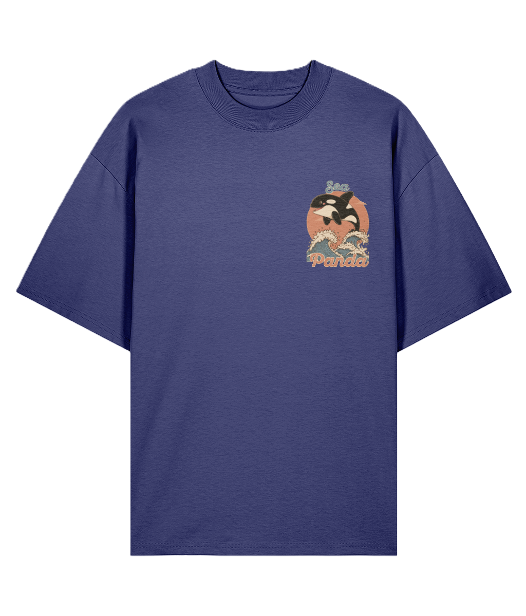 Blue oversized graphic t-shirt with a graphic design