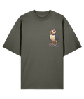 Khaki oversized graphic t-shirt with a buff puffin graphic and funny 'Stud Puffin' 